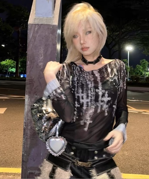 tシャツ A'GEM/9 × .kom「NOVESSEL/ノベセル」クロス柄シアースキントップス レディース NOVESSEL tシャツ A'GEM/9 × .kom「NOVESSEL/ノベセル」クロス柄