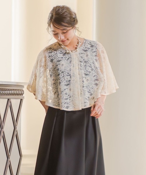 ニッセン 新品未使用品　4L Jolie et jolie ネイビーレースドレス レース切替サイドプリーツワンピースドレス＜大きいサイズ有＞（ドレス