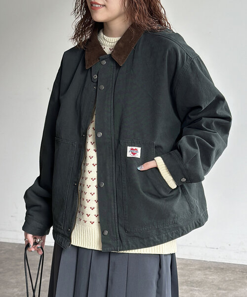 CPCM 襟コーデュロイワークジャケット 美品】cpcm 襟コーデュロイ