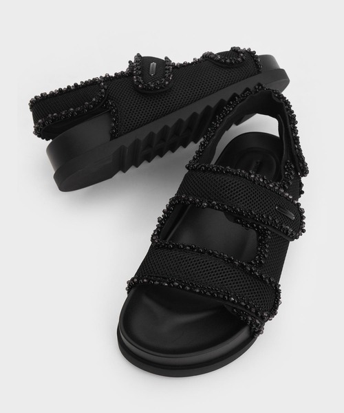CHARLES ＆ KEITH サンダル パールエンベリシュッド フラット