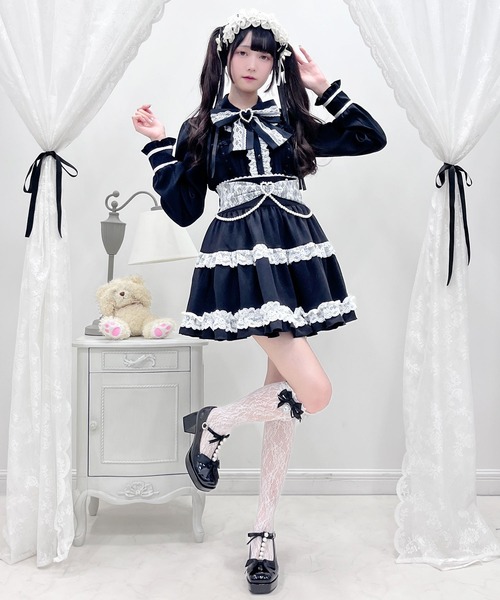 DearMyLove スカート リボンパールチェーンレースフリルスカート