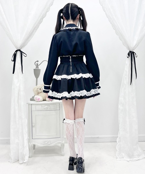 DearMyLove スカート リボンパールチェーンレースフリルスカート