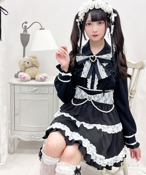 新品未使用　可愛い♪リボンとパールのスカート DearMyLove スカート リボンパールチェーンレースフリルスカート