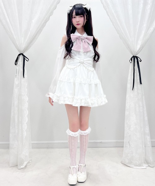 DearMyLove スカート リボンパールチェーンレースフリルスカート