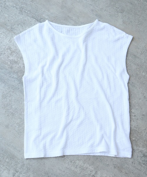 tシャツ 強撚針抜ジャカード フレンチスリーブプルオーバー レディース