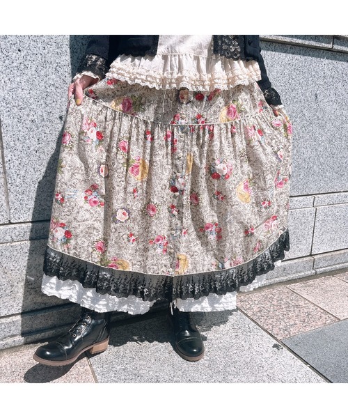 PINK HOUSEフラワープリントスカート PINK HOUSE スカート レースフラワープリントスカート