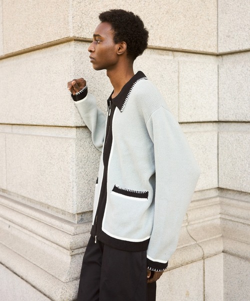 Camphor wood セーター ニット with collar stitching zipper