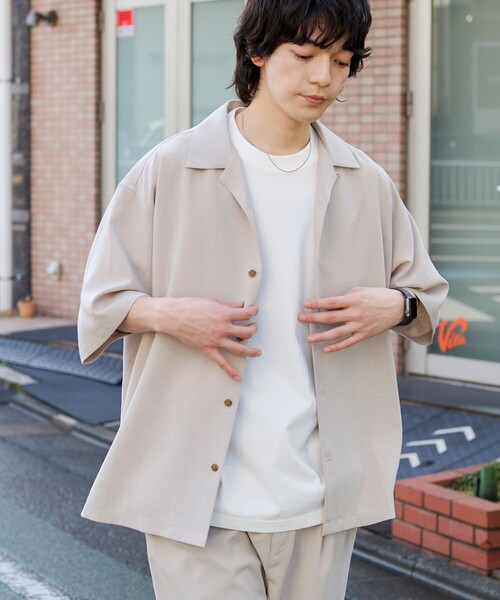 coen（コーエン） シャツ リネンライクオープンカラーシャツ メンズ