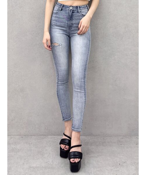 LUXSTYLE ジーンズ ダメージ加工スキニーデニムパンツ メンズ