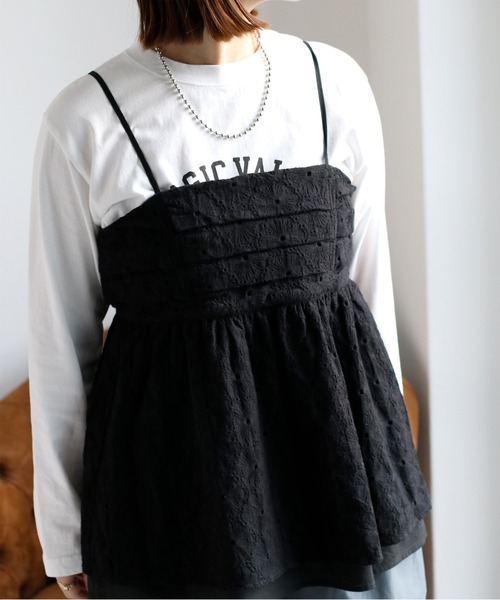 かぐれ　スカラップ刺繍キャミソール　黒 かぐれ（カグレ）の「スカラップ刺繍キャミソール（キャミソール