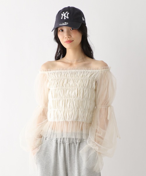 Heather ブラウス シャツ シャーリングチュールブラウス 327109