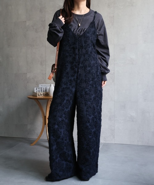 ap retro サロペット オーバーオール フラワージャガードキャミ