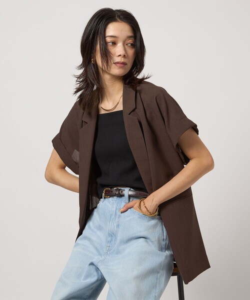 green label relaxing フレンチスリーブ ジャケット 半袖 green label relaxing ジャケット テーラードジャケット ICE
