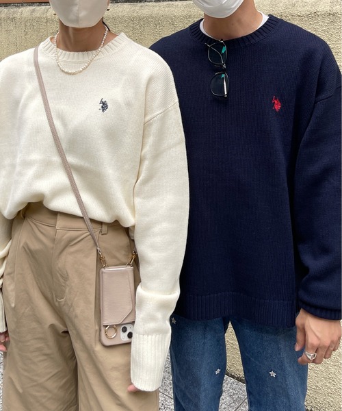 「U.S. POLO ASSN.」 長袖ニット SMALL ネイビー メンズ_画像3