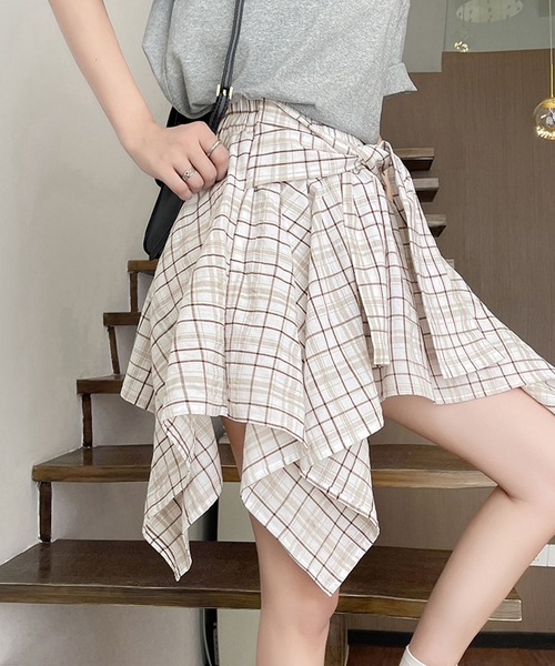 スカート チェック柄ウエストリボンミニスカート スカパン : ZOZOTOWN