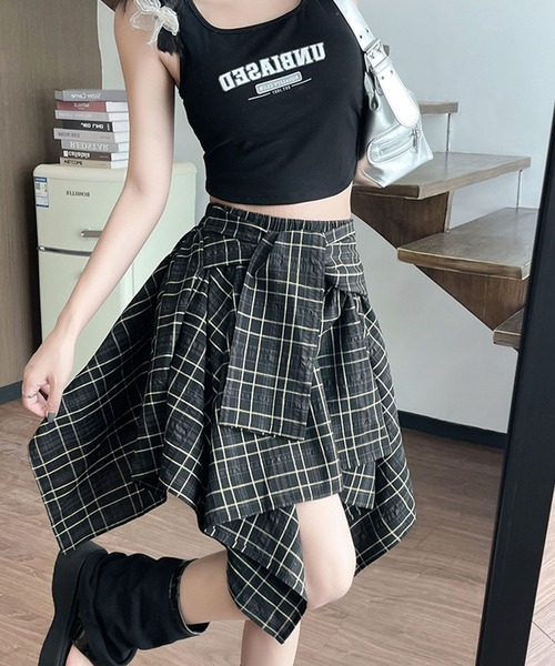 スカート チェック柄ウエストリボンミニスカート スカパン : ZOZOTOWN