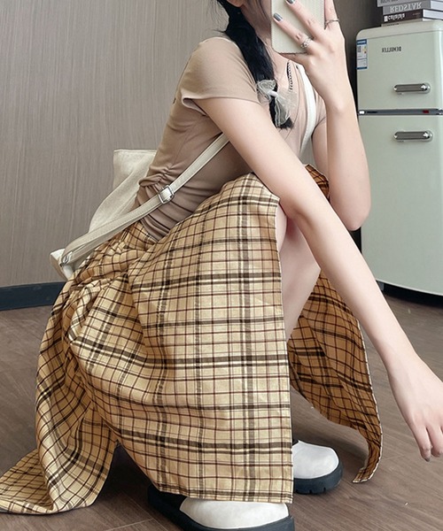 スカート チェック柄ウエストリボンミニスカート スカパン : ZOZOTOWN