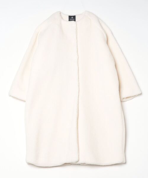 ナノユニバース ウール100% ノーカラーロングコート イエナ アイボリー ナノ・ユニバース NANO universe ノーカラーボアコート （アイボリー7
