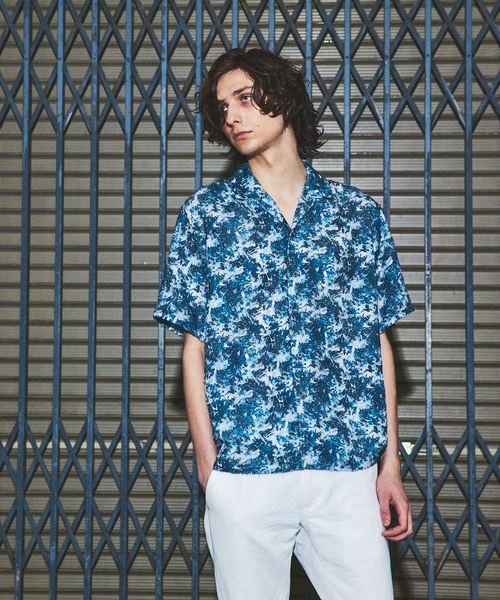 RRL 半袖シャツ 星と船のプリント M 5351 POUR LES HOMMES シャツ 半袖 ボタニカル プリント 半袖シャツ