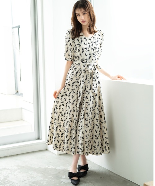 MISCH MASCH ホワイト ロングワンピース 半袖 レースワンピース ミッシュマッシュ MISCH MASCH 2025春夏新作 バルファス風レース