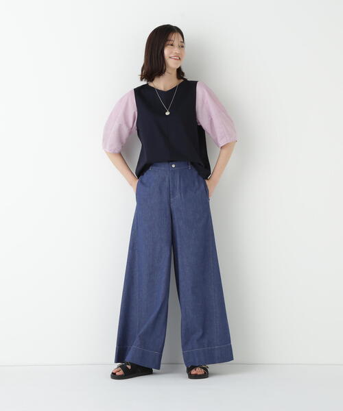 ワイドパンツ ジーンズ デニム デニムパンツ 「4サイズ展開」ライトオンスデニムツイストバギーパンツ レディースの画像