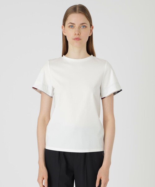 tシャツ ピマコットンプレーティング天竺袖口チェックTシャツ レディース