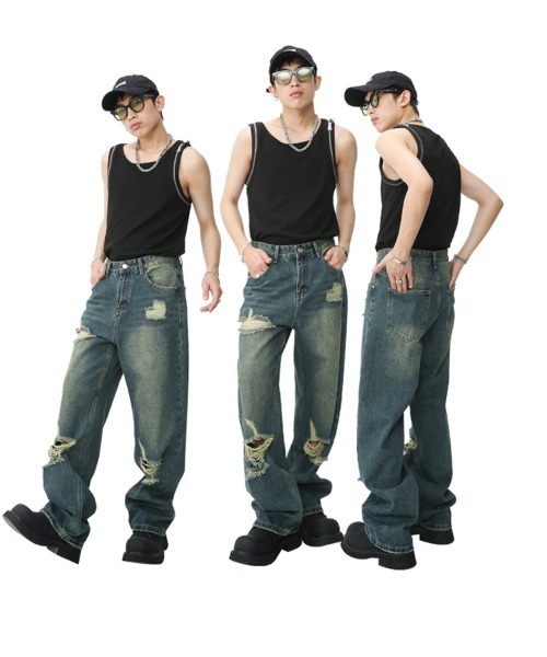 「Ressaca」 ダメージ加工デニムパンツ L ブルー メンズ