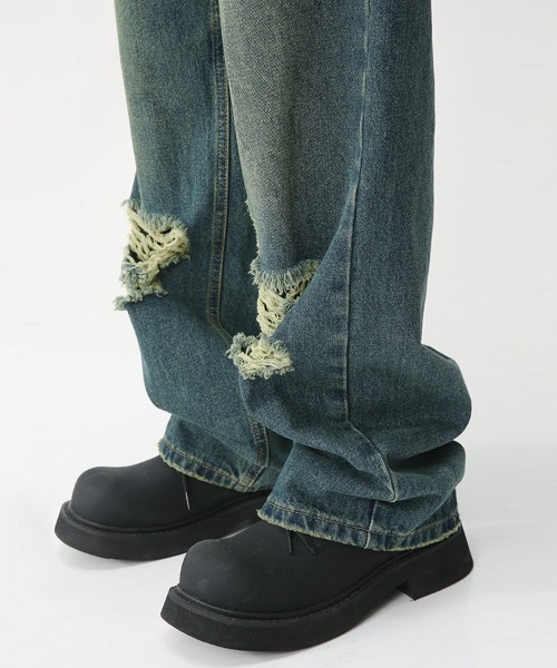 「Ressaca」 ダメージ加工デニムパンツ L ブルー メンズ