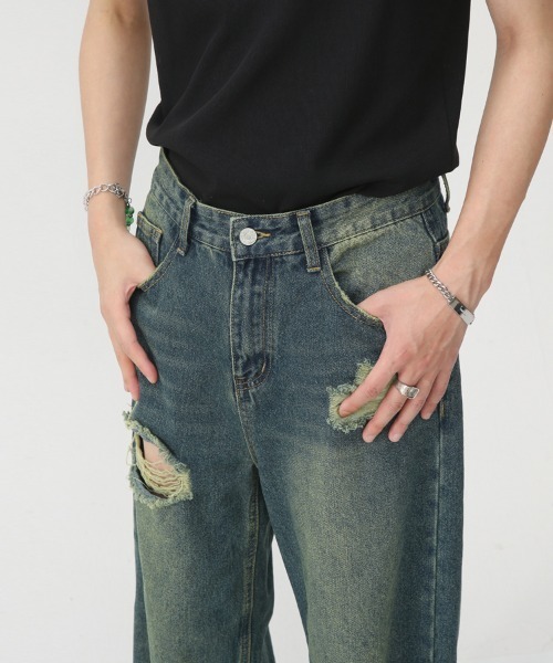 「Ressaca」 ダメージ加工デニムパンツ L ブルー メンズ