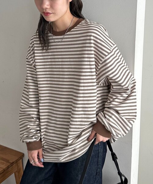 tシャツ 「AW先行予約/ユニセックス」ランダムボーダーハーフジップシャツ レディース メンズ AW先行予約/ユニセックス】ランダムボーダーハーフジップシャツ