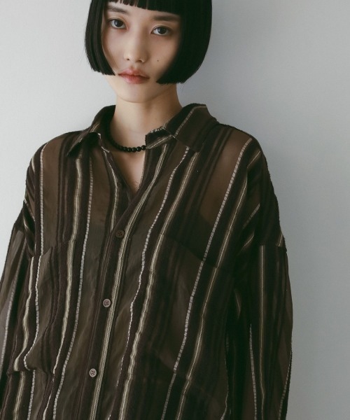 anuke 半袖 ブラウス ストライプ Sheer Stripe Shirts（シャツ 
