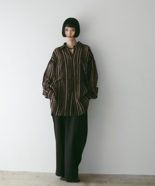 anuke ブラウス シャツ Sheer Stripe Shirts レディース