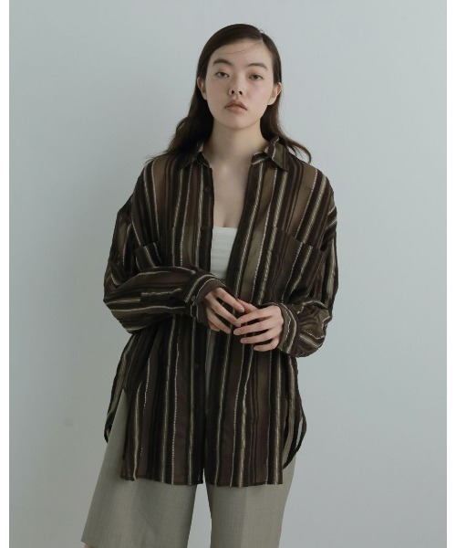 anuke ブラウス シャツ Sheer Stripe Shirts レディース