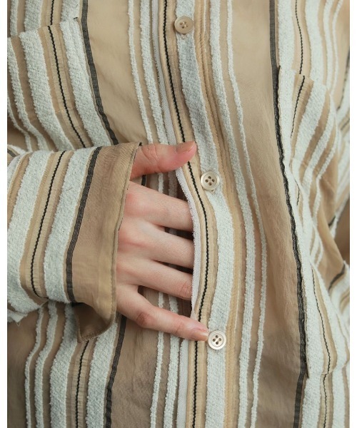 anukeシャツ【未使用新品！】 anuke ブラウス シャツ Sheer Stripe Shirts レディース