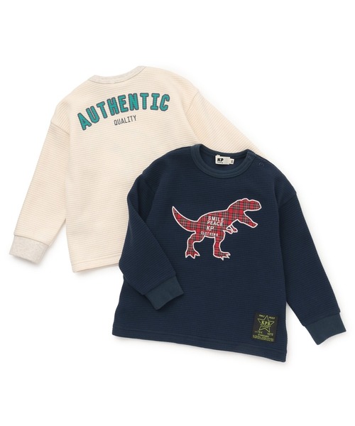 KP BOY（ケーピーボーイ） tシャツ チェック恐竜アップリケ ワッフル