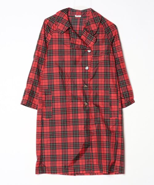 【美品】 CHARLES ANASTASE Aラインコート　シャルルアナスタス charles anastase（シャルルアナスタス） チェック柄コート M レッド