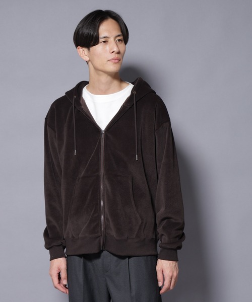 NANO universe（ナノ・ユニバース） パーカー クロコ加工フリース ZIP