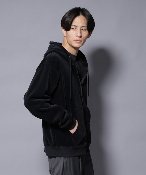 NANO universe（ナノ・ユニバース） パーカー クロコ加工フリース ZIP