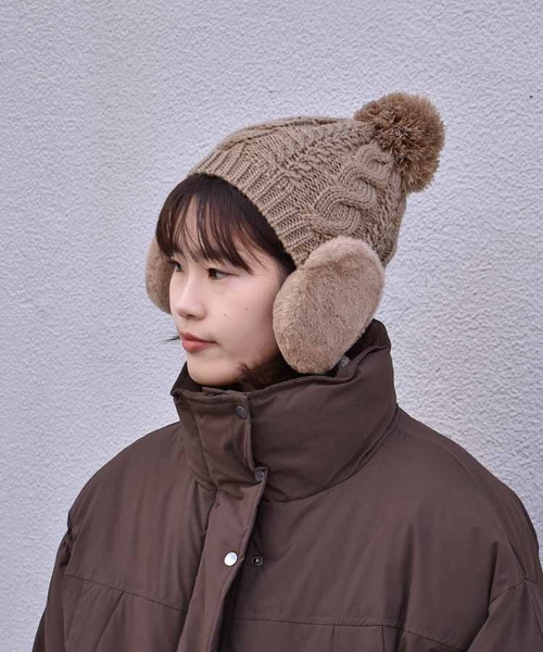 Bleu Bleuet（ブルーブルーエ） ニット帽 ニットキャップ ファー付耳