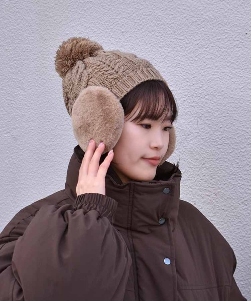 Bleu Bleuet（ブルーブルーエ） ニット帽 ニットキャップ ファー付耳