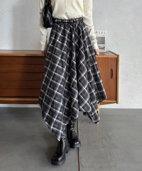 Eclat one スカート 「Eclat one」アシンメトリー チェック柄 ロング
