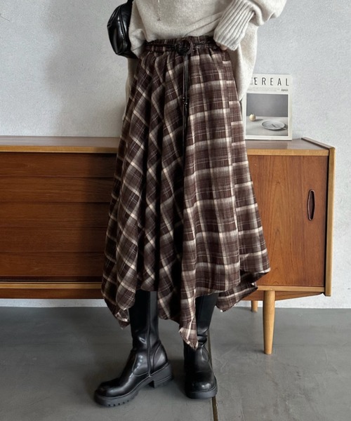 Eclat one スカート 「Eclat one」アシンメトリー チェック柄 ロング