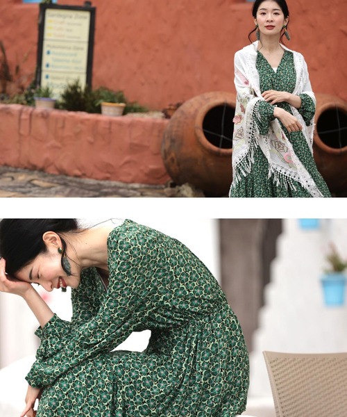 「CAWAII」 長袖ワンピース FREE グリーン レディース_画像4