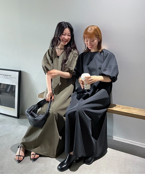 「feepur」 7分袖ワンピース MEDIUM ブラック レディース_画像7