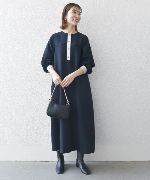 SHIPS any 「SHIPS any」 長袖ワンピース ONE SIZE ネイビー