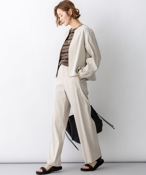 ワイドパンツ パンツ リネンレーヨンストレッチ ワイドパンツ レディースの画像