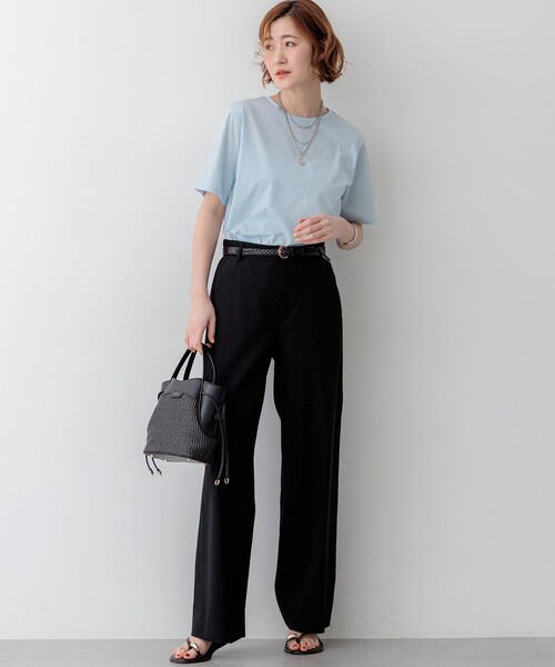 ワイドパンツ パンツ リネンレーヨンストレッチ ワイドパンツ レディースの画像