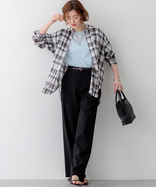 ワイドパンツ パンツ リネンレーヨンストレッチ ワイドパンツ レディースの画像