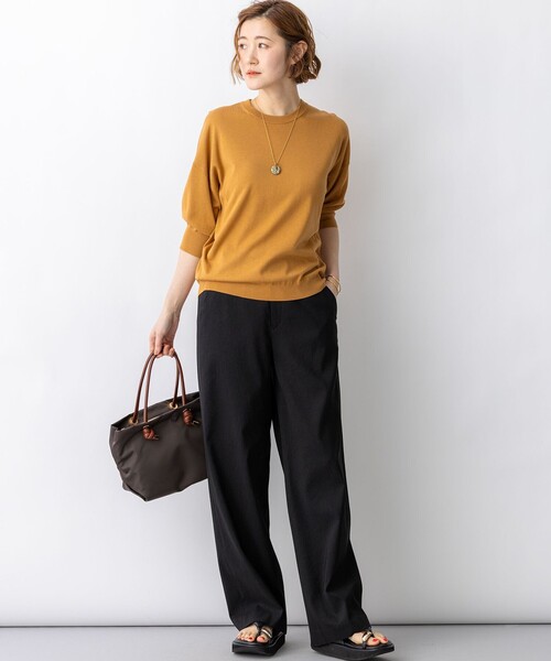 ワイドパンツ パンツ リネンレーヨンストレッチ ワイドパンツ レディースの画像