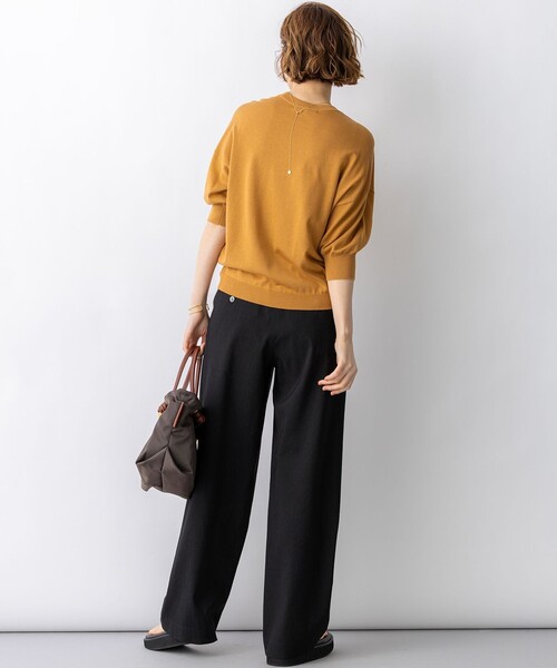 ワイドパンツ パンツ リネンレーヨンストレッチ ワイドパンツ レディースの画像
